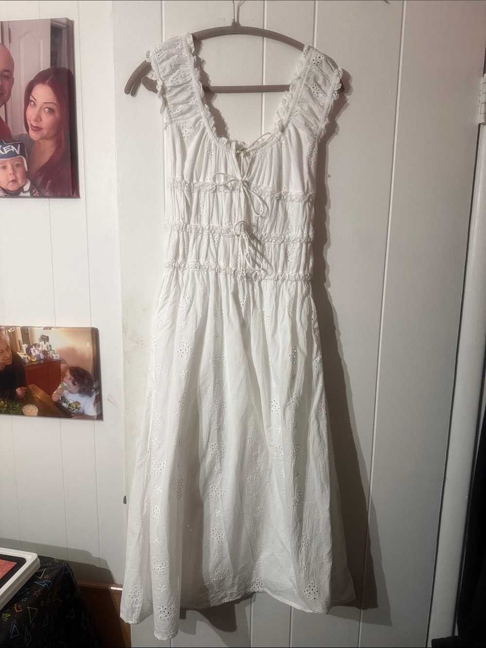White Eyelet Maxi Dress with Smocked Bodice